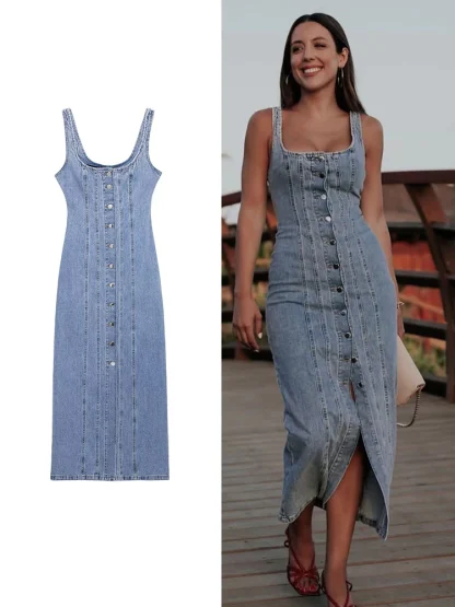 Button Down Maxi Denim Dress - Image 3