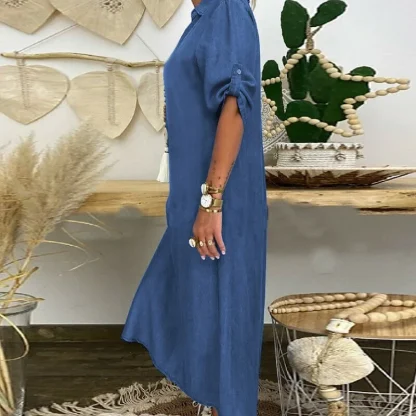 V-neck Maxi Slit Denim Dress - Image 3