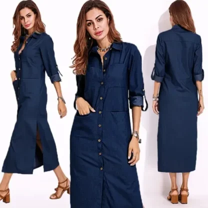 Casual Button Down Denim Dress - Image 3