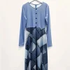 Printed Patchwork Denim Dress - Image 4
