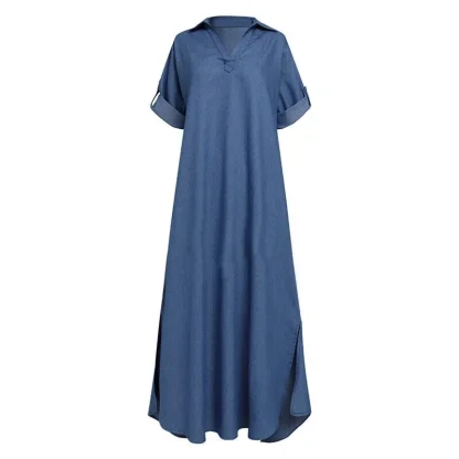 V-neck Maxi Slit Denim Dress - Image 4
