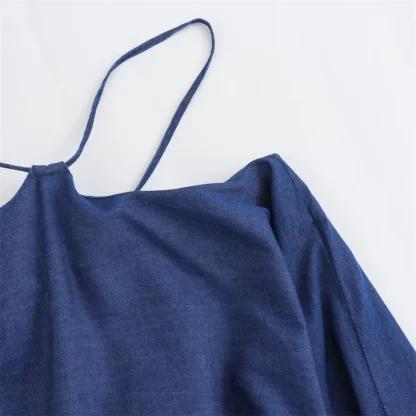 Flowy Spaghetti Strap Denim Dress - Image 6