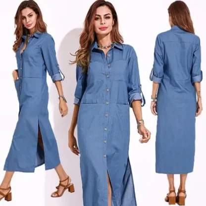 Casual Button Down Denim Dress - Image 2