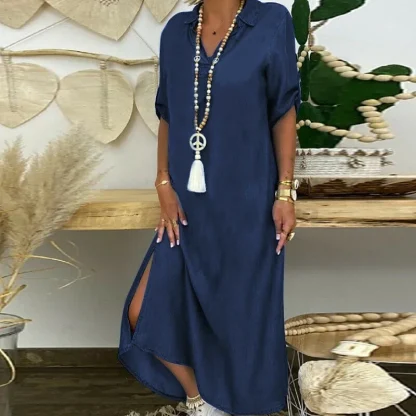 V-neck Maxi Slit Denim Dress - Image 2