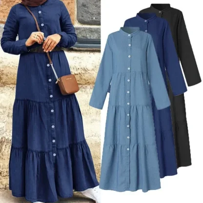 Plus Size Long Sleeve Denim Dress - Image 6