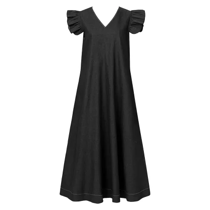 Flying Sleeve Maxi Denim Dress - Image 3