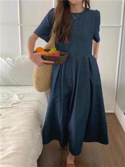 Casual Crew Neck Denim Dress