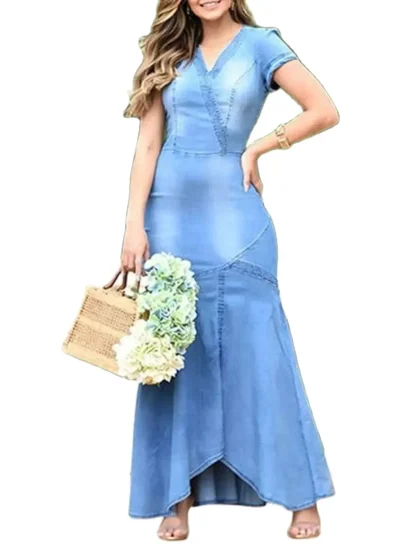 V-neck Elegant Denim Dress - Image 2