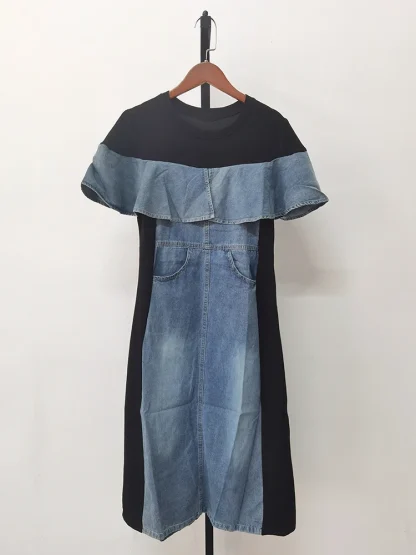 Ruffled Patchwork Denim Dress - Image 5