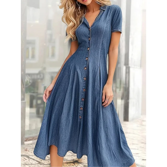 Short Sleeve V-neck Denim Dress | Free Shipping! Short Sleeve V-neck Denim Dress | Free Shipping!