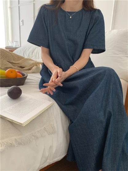 Casual Crew Neck Denim Dress - Image 4