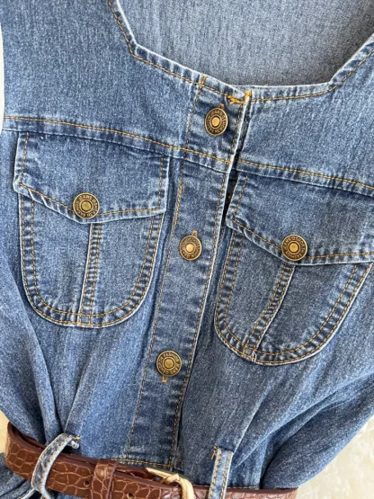 Belted Knee Length Denim Dress - Image 7