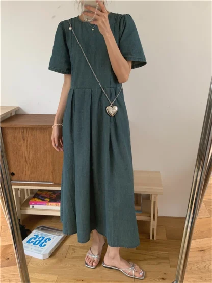 Casual Crew Neck Denim Dress - Image 5
