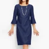 Half Sleeve Solid Denim Dress - Image 5