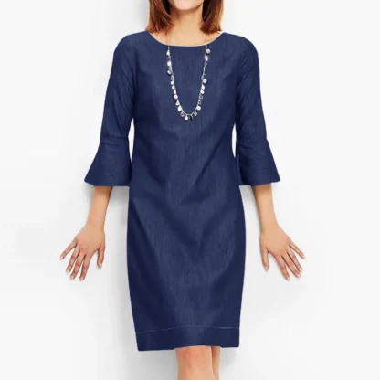Half Sleeve Solid Denim Dress - Image 5