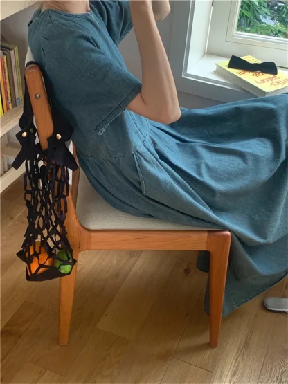 Casual Crew Neck Denim Dress - Image 3