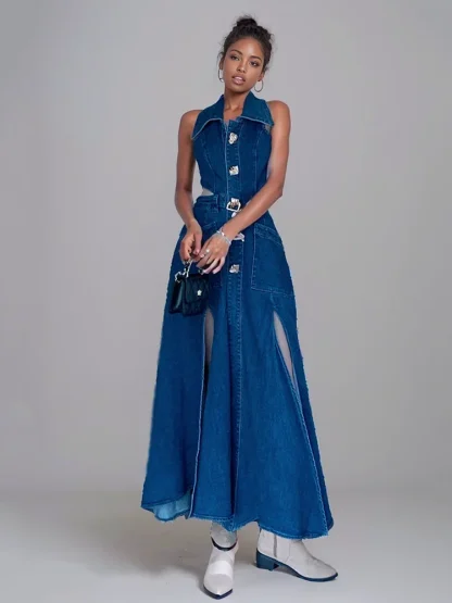 Waist Cutout Sexy Denim Dress - Image 7