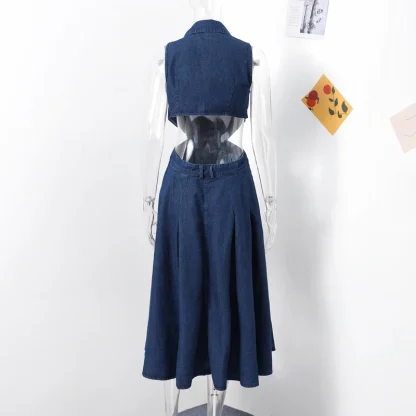 Waist Cutout Sexy Denim Dress - Image 9