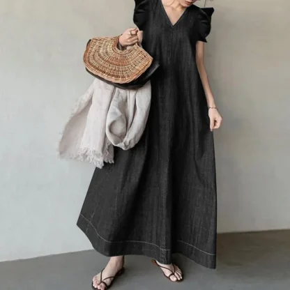 V-neck Flying Sleeve Denim Dress - Image 2