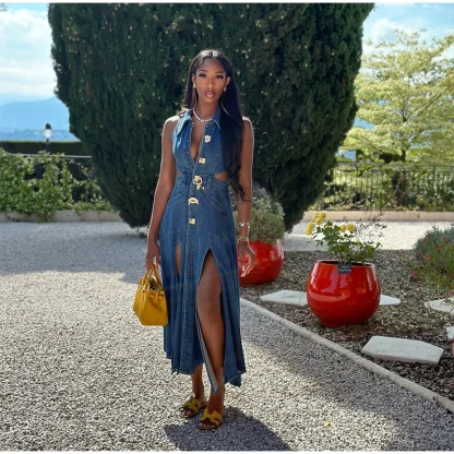 Waist Cutout Sexy Denim Dress - Image 3