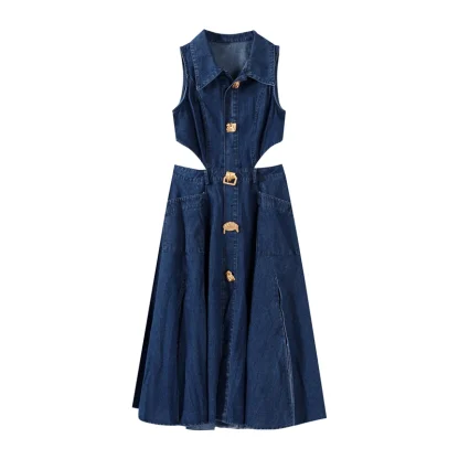 Waist Cutout Sexy Denim Dress - Image 10
