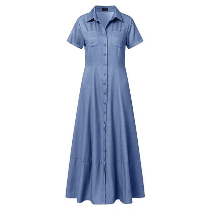 Turn Down Collar Denim Dresses - Image 7