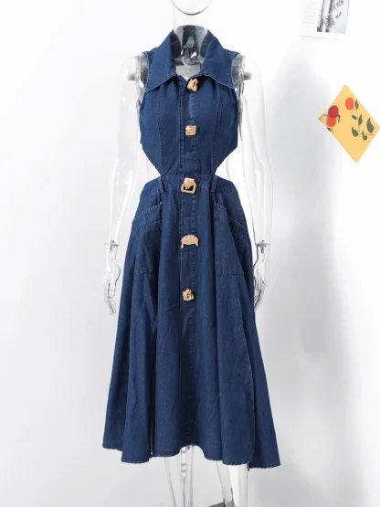 Waist Cutout Sexy Denim Dress - Image 8