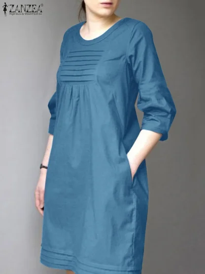 Pleated Chest Casual Denim Dresses - Image 2