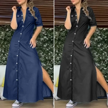 Button Down Long Denim Dress - Image 7